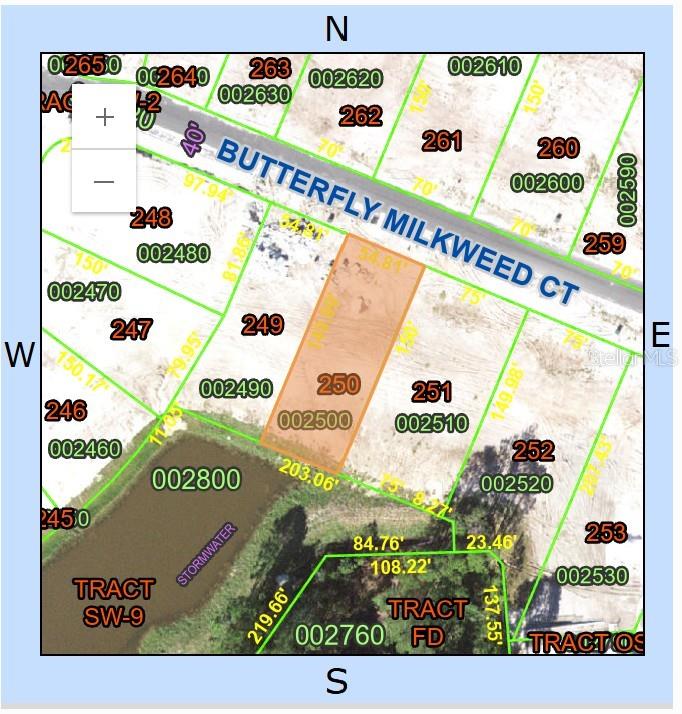 This is a property map showing lot 250 on Butterfly Milkweed Court — 1414 BUTTERFLY MILKWEED COURT, DAVENPORT, FL