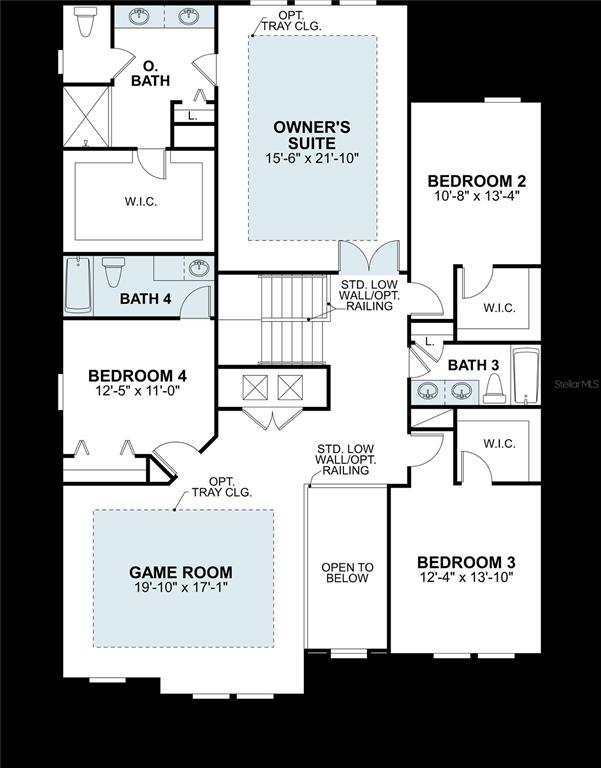 This is a floor plan of a residential second story featuring four bedrooms and a game room — 5785 FREESIA DRIVE, LAKELAND, FL