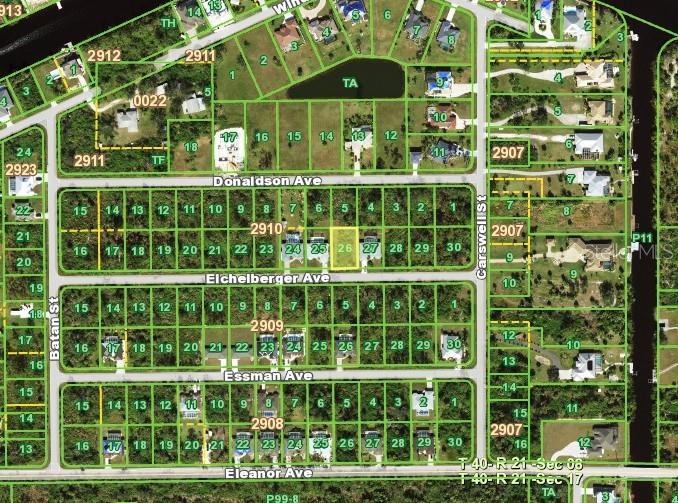 This is a map showing residential land parcels and streets in a suburban neighborhood — 13210 EICHELBERGER AVENUE, PORT CHARLOTTE, FL