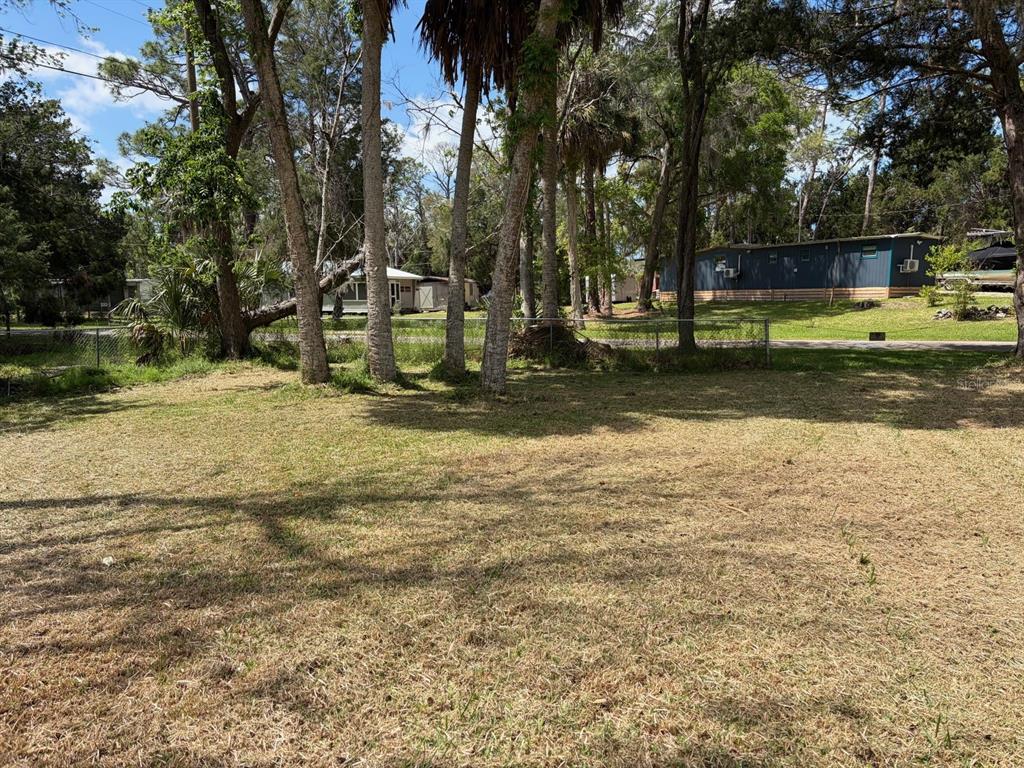 A grassy, tree-filled lot with a chain-link fence and neighboring homes in the background — 38 65TH STREET, YANKEETOWN, FL