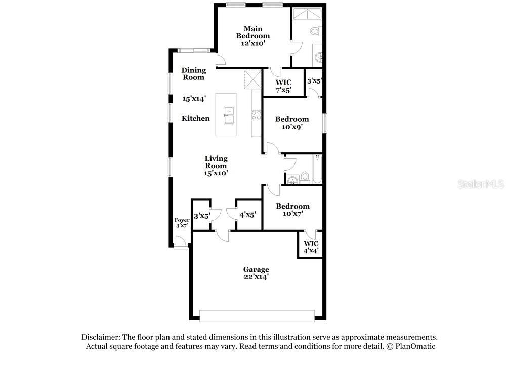 This is a floor plan for a three-bedroom home with an attached garage — 966 KELLY FERN LOOP, RUSKIN, FL