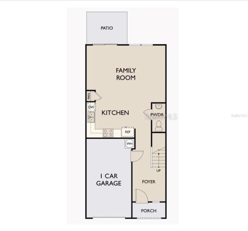 This floor plan shows a first-floor layout with a garage, kitchen, family room, and powder room — 6195 DAERR RIDGE ST STREET, ZEPHYRHILLS, FL