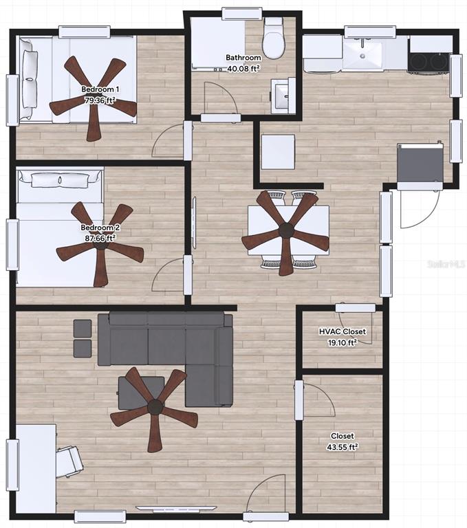 This floor plan shows a two-bedroom apartment with a bathroom, kitchen, and living area — 1701 S 14TH UNIT A, ST PETERSBURG, FL