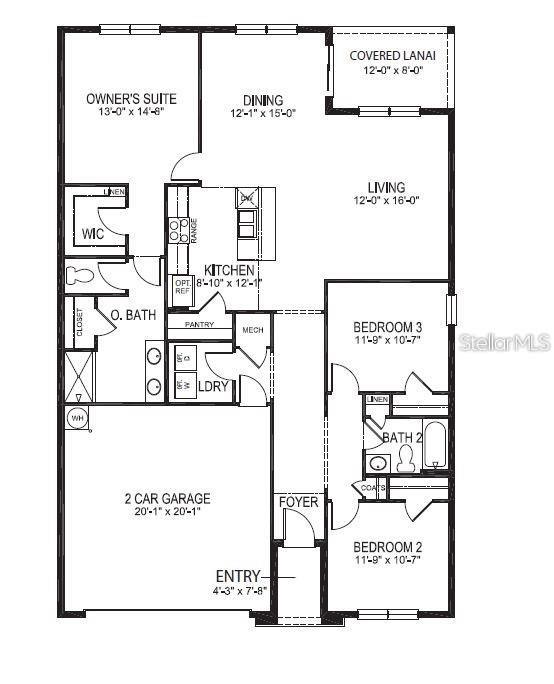 This is a floor plan for a single-story house with three bedrooms and a two-car garage — 1112 FOX PATH, DAVENPORT, FL