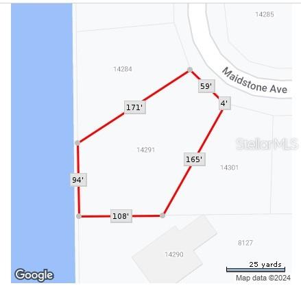 This is a map showing the property boundaries and dimensions of a residential lot — 14291 MAIDSTONE AVENUE, PORT CHARLOTTE, FL