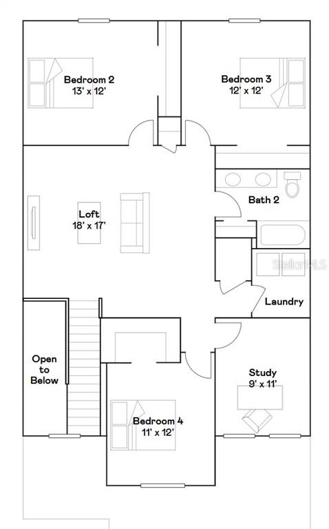 This is a floor plan for the second story of a house featuring four bedrooms — 8505 BROKEN WILLOW COURT, TAMPA, FL