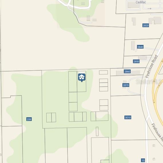 This is a map showing a property location marked with a house icon — NO STREET, ORANGE CITY, FL