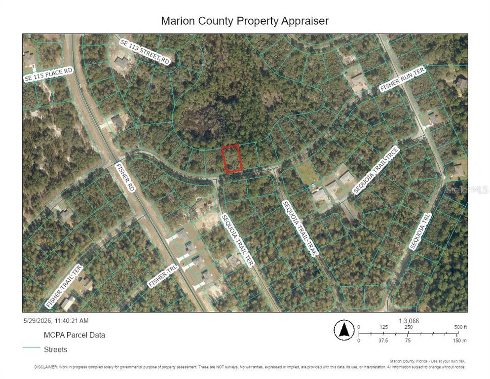 This is a property map showing parcel boundaries and street names in a wooded area — TBD FISHER RUN TERRACE, OCKLAWAHA, FL