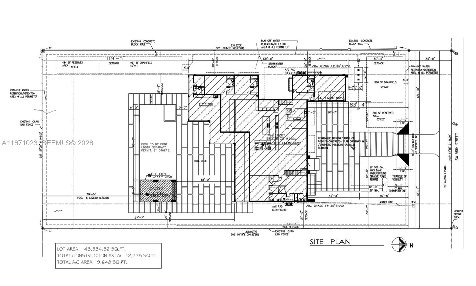 This is a site plan showing the layout of a residential property and its structures — 6666 SW 96th St, Pinecrest FL 33156, PINECREST, FL