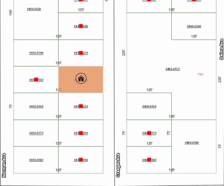 This is a property tax map showing parcel boundaries and lot dimensions for a neighborhood — 003 Creager Avenue, FL 32148, FL
