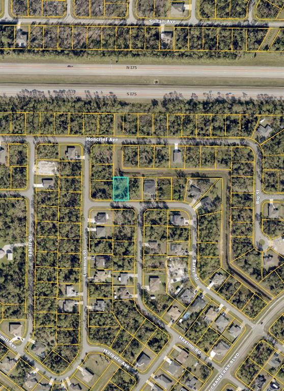 This is an aerial map showing a highlighted vacant residential lot in a suburban neighborhood — BARRY ROAD, NORTH PORT, FL