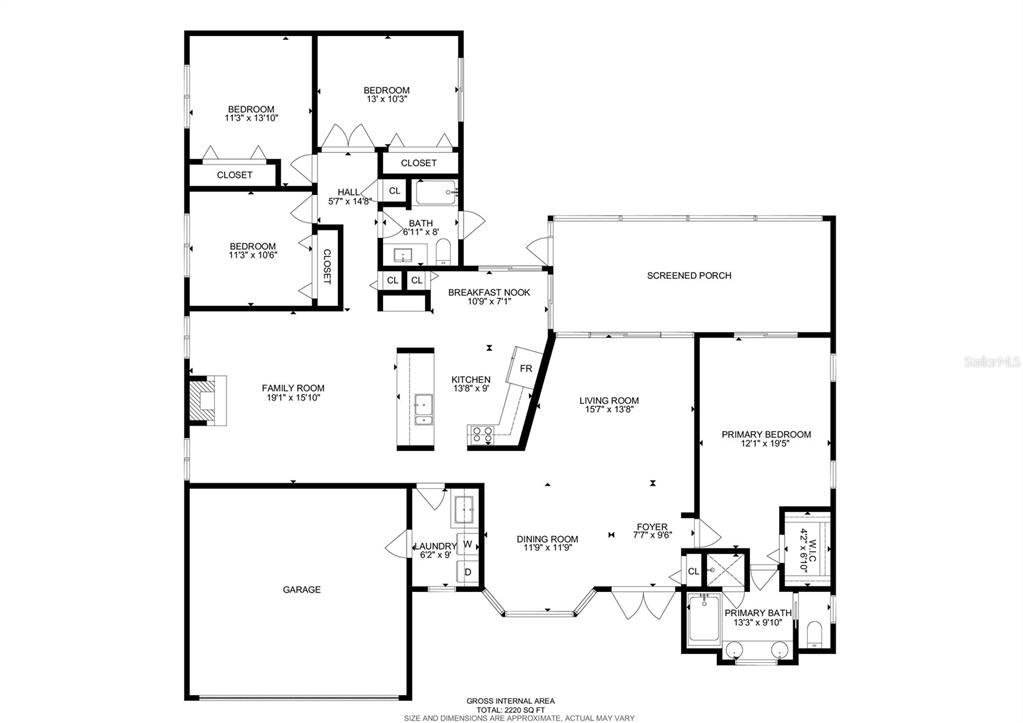 This is a floor plan for a single-story house with a garage and screened porch — 12380 TANSBORO STREET, SPRING HILL, FL
