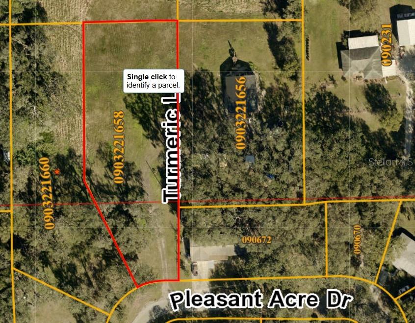 This is a map showing a highlighted parcel of land near Pleasant Acre Drive — PLEASANT ACRE DR, PLANT CITY, FL