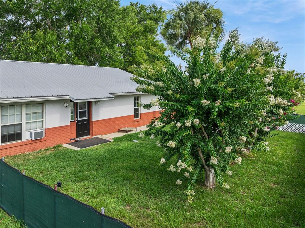 A single-story house with a metal roof and red brick base sits beside a flowering tree — 15000 S US HIGHWAY 441 HIGHWAY S, SUMMERFIELD, FL