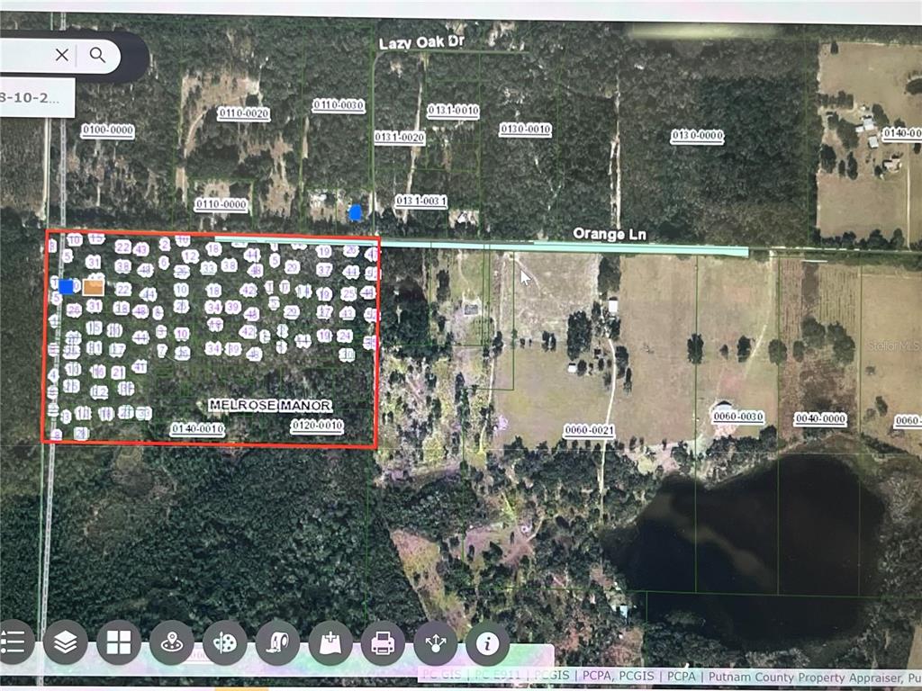 This is a satellite map showing a residential subdivision and surrounding land parcels — Lots 13-17 UNASSIGNED, HAWTHORNE, FL