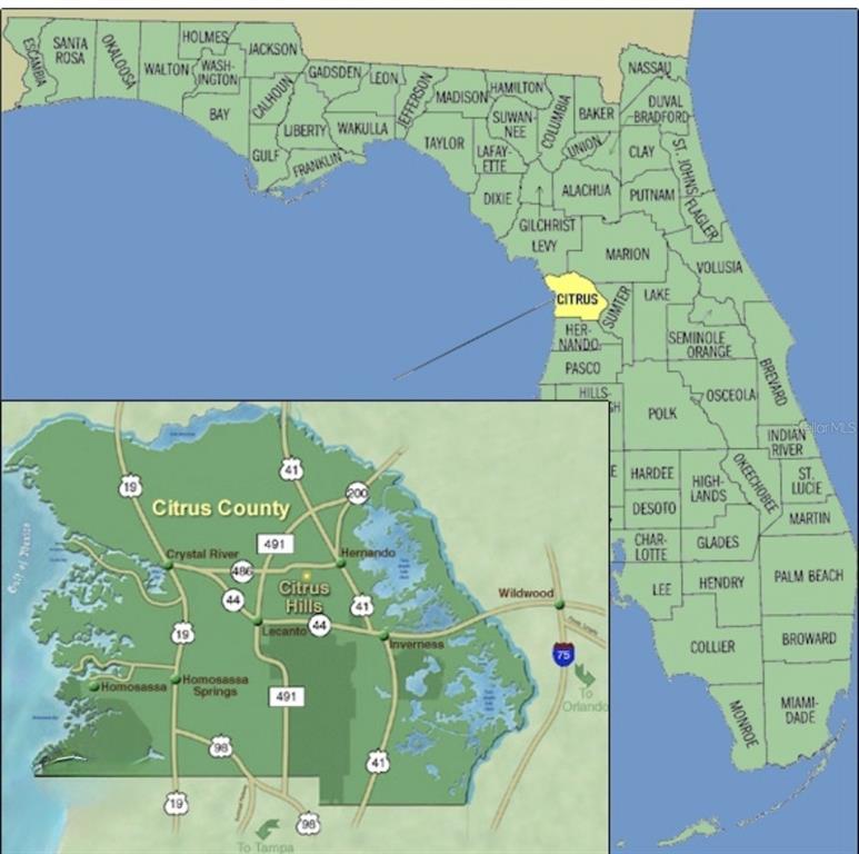 This map shows the location of Citrus County within the state of Florida — 8427 N INCA WAY, CITRUS SPRINGS, FL