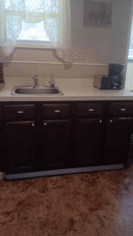 A kitchen area features a stainless steel sink, dark wood cabinets, and a white countertop — 2693 CR 426F, LAKE PANASOFFKEE, FL
