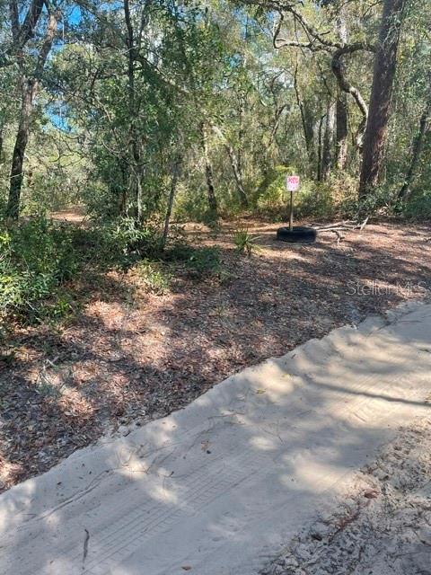 A dirt path leads toward a wooded area with a small sign and a tire — 9345 SE 195TH AVENUE, OCKLAWAHA, FL