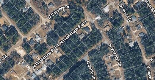 This is an aerial map view showing residential lots and streets in a suburban neighborhood — 8080 N Fieldstone Point, FL 34433, FL