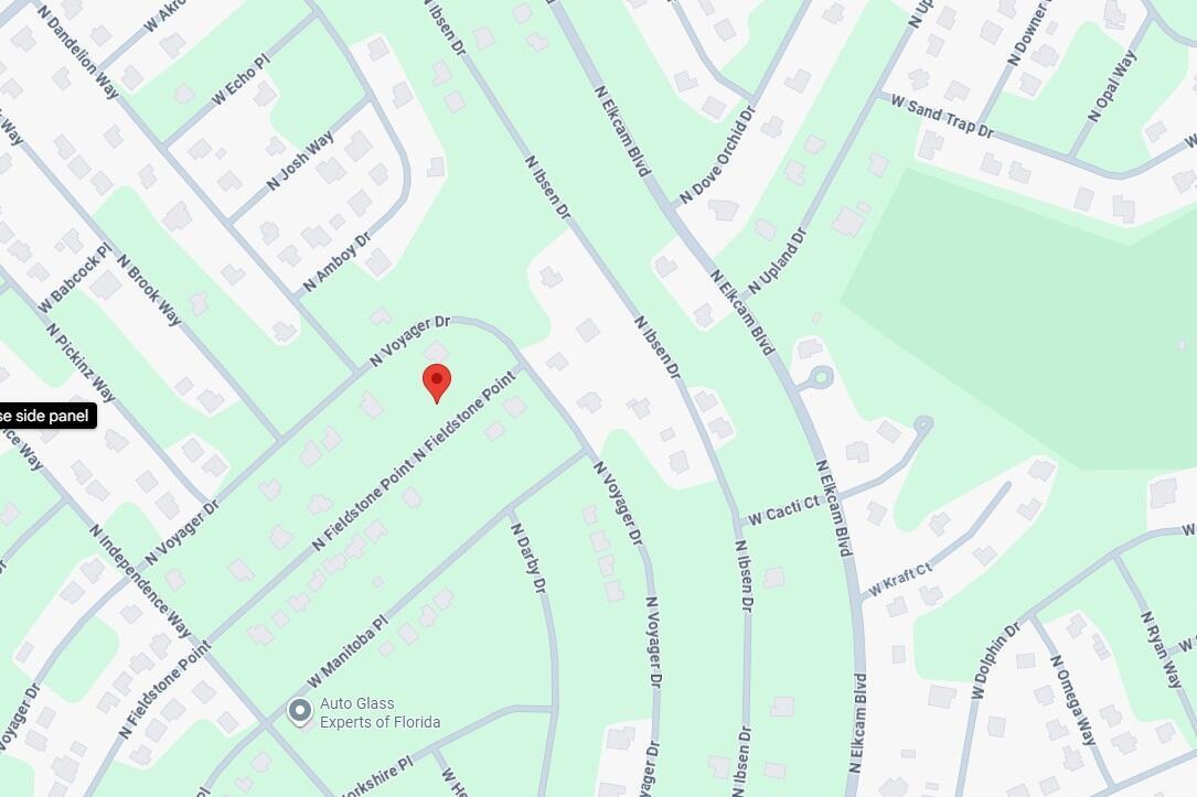 This is a map showing residential streets and a business location — 8080 N Fieldstone Point, FL 34433, FL