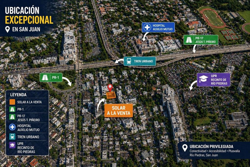 An aerial map highlights a plot of land for sale in San Juan, Puerto Rico — 836 CALLE AÑASCO, SAN JUAN, PR