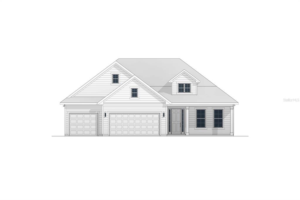 This is a digital architectural rendering of the front exterior of a single-story suburban house — 801 SW 144TH DRIVE, NEWBERRY, FL