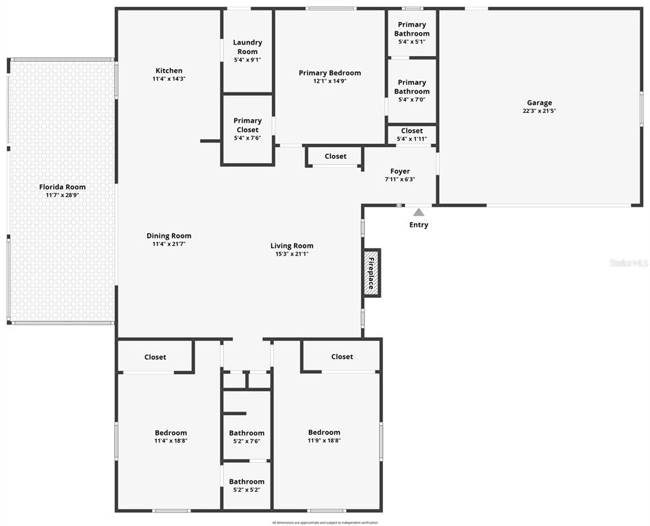 This is a floor plan of a single-story house with three bedrooms and a garage — 8831 E SANDPIPER DRIVE, INVERNESS, FL