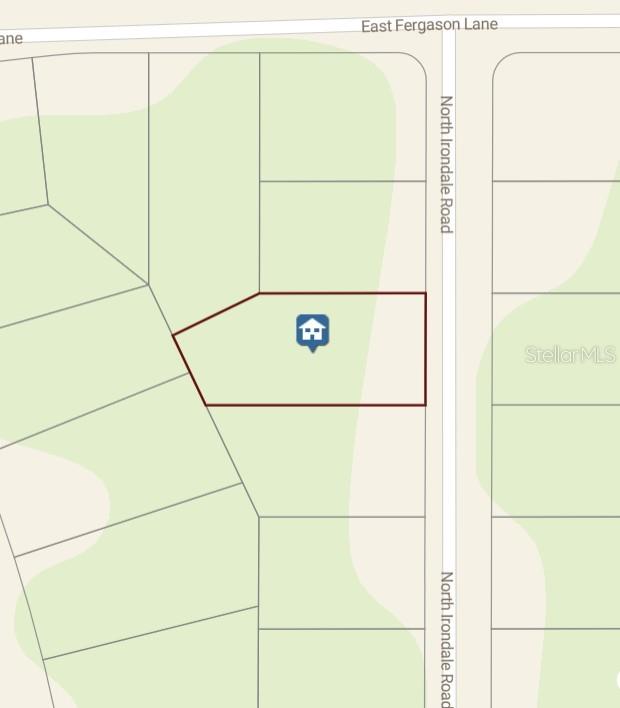This is a map showing a highlighted parcel of land on a corner lot — 9452 N IRONDALE ROAD, DUNNELLON, FL