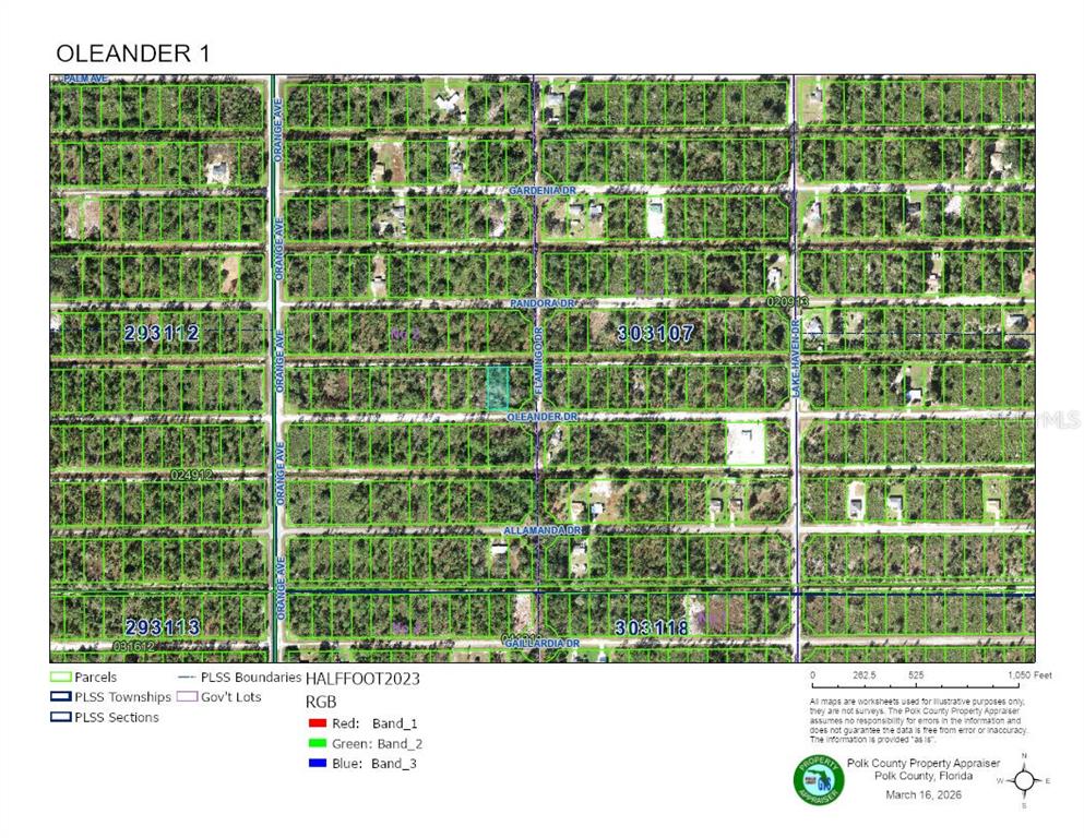This is a property map showing land parcels and street layouts in Polk County, Florida — TBD OLEANDER DRIVE, INDIAN LAKE ESTATES, FL