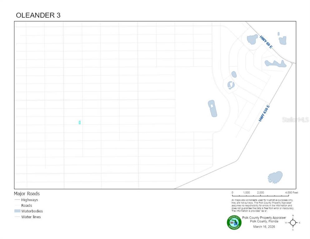 This is a map showing property lines, roads, and water bodies in Polk County, Florida — TBD OLEANDER DRIVE, INDIAN LAKE ESTATES, FL