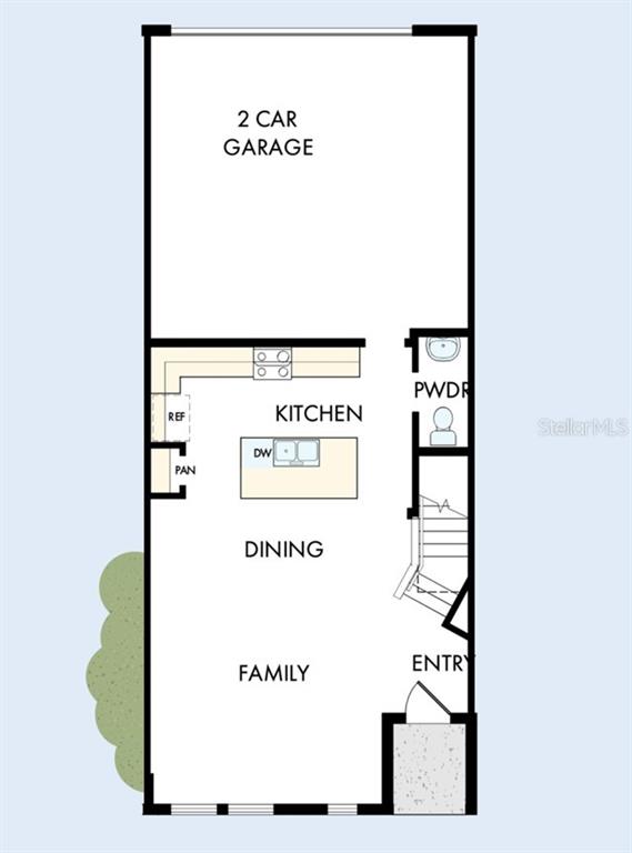 This is a floor plan of a home's main level featuring a garage and kitchen — 5584 COOPERS HAWK TRAIL, ST CLOUD, FL