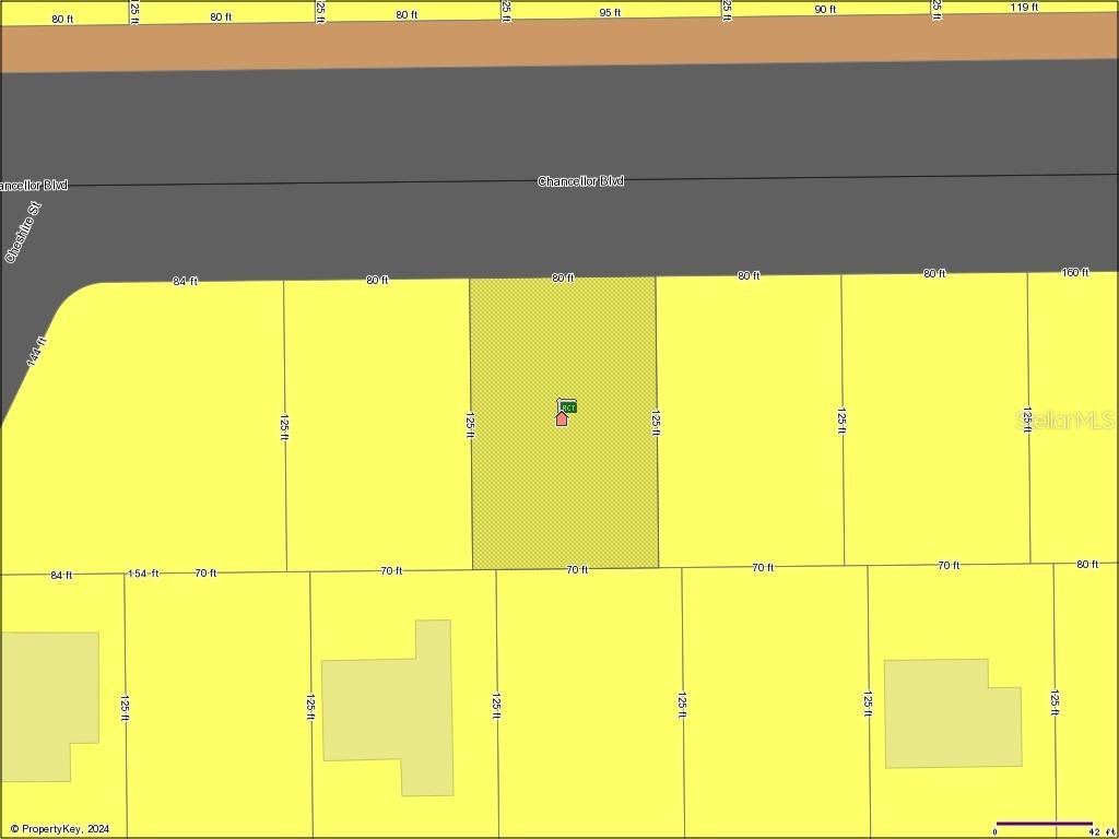This is a property map showing several adjacent rectangular land parcels along a street — 13179 CHANCELLOR BOULEVARD, PORT CHARLOTTE, FL