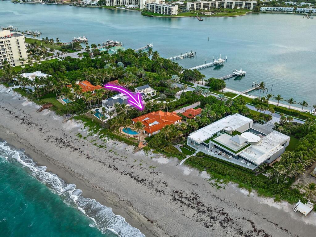 Aerial view of a coastal property featuring a house with a red tile roof — 613 S Beach Road, Jupiter FL 33469, JUPITER, FL