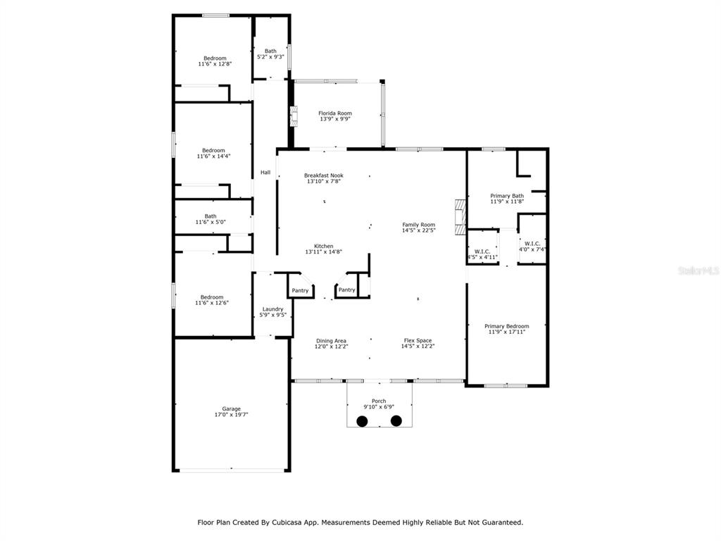 This is a floor plan for a single-story house with a garage and three bedrooms — 7 BIGLEAF COURT, HOMOSASSA, FL