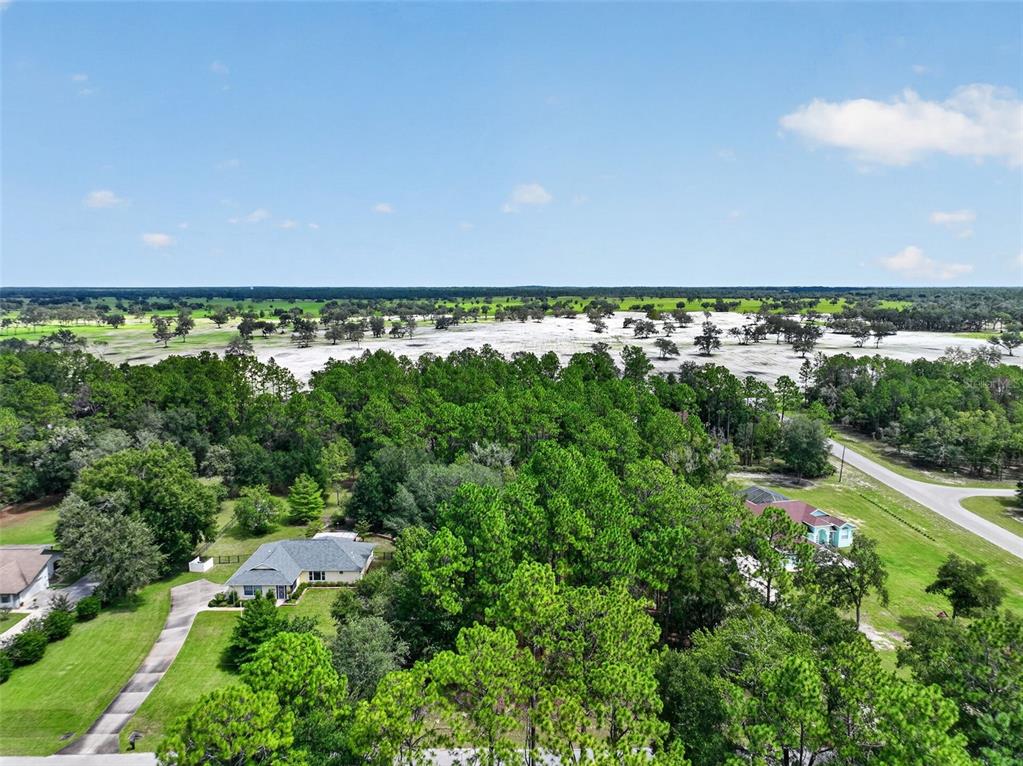 An aerial view shows a residential neighborhood with houses surrounded by trees and open fields — 0 SW 82 STREET, DUNNELLON, FL