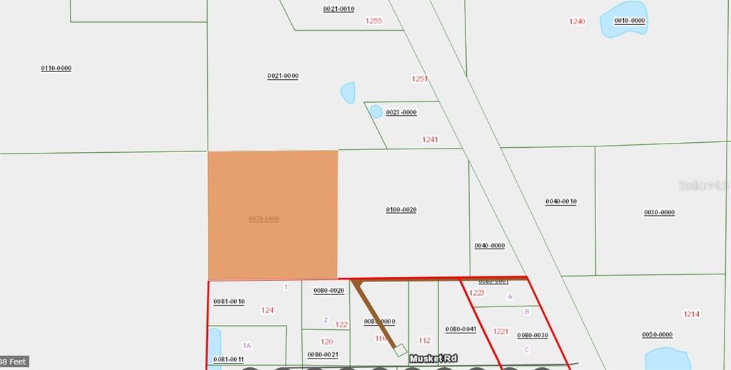 This is a property map showing parcel boundaries and lot numbers along Musket Road — 00 UNASSIGNED LOCATION RE, PALATKA, FL