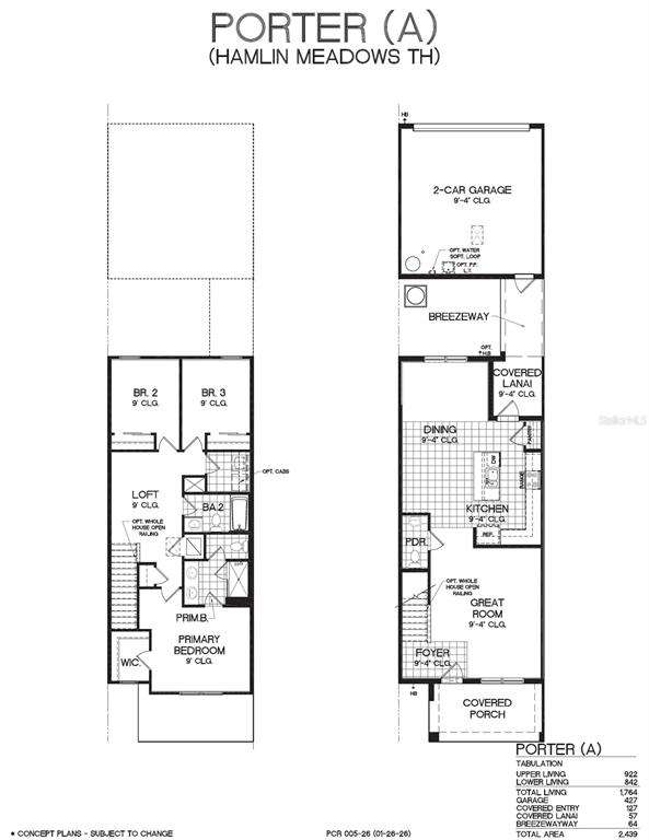 This is a floor plan for a two-story townhouse with a garage and covered porch — 7276 WINDY WILLOW STREET, WINTER GARDEN, FL