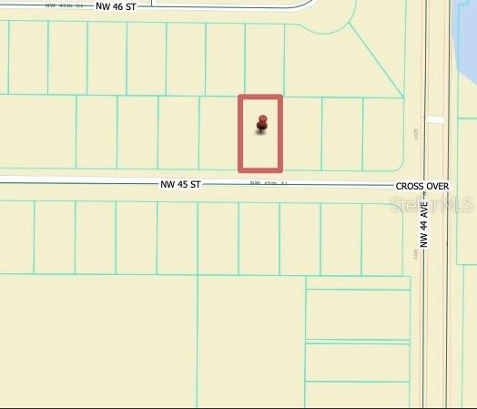 This is a map showing a rectangular property lot highlighted with a red pin — TBD NW 45TH STREET, OCALA, FL