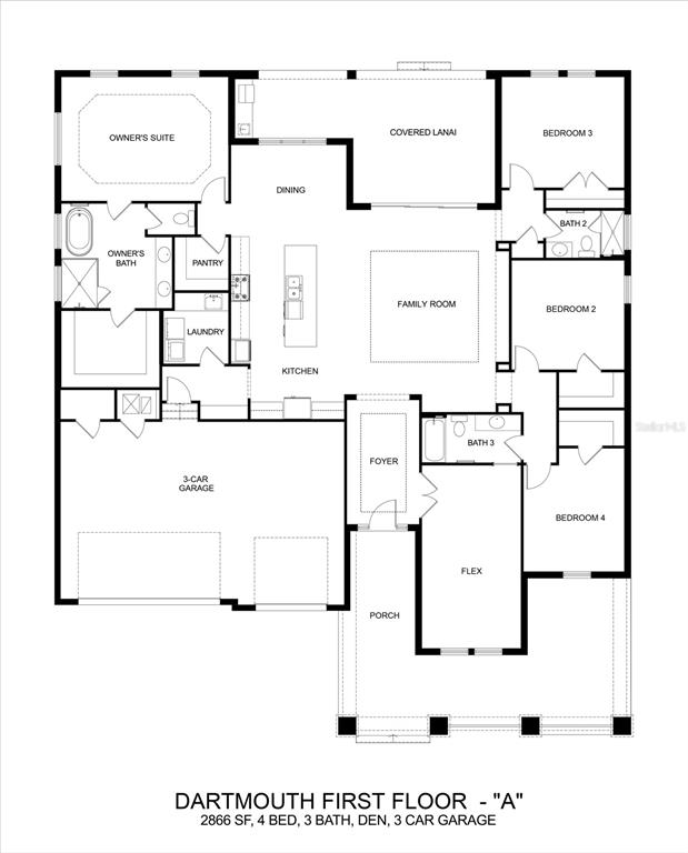 This is a floor plan for a single-story house with four bedrooms and three bathrooms — 6163 N CANYON DRIVE, BEVERLY HILLS, FL