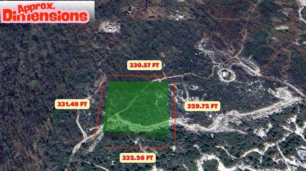 This is an aerial map showing the approximate dimensions of a rectangular plot of land — HWY 630 E, FROSTPROOF, FL
