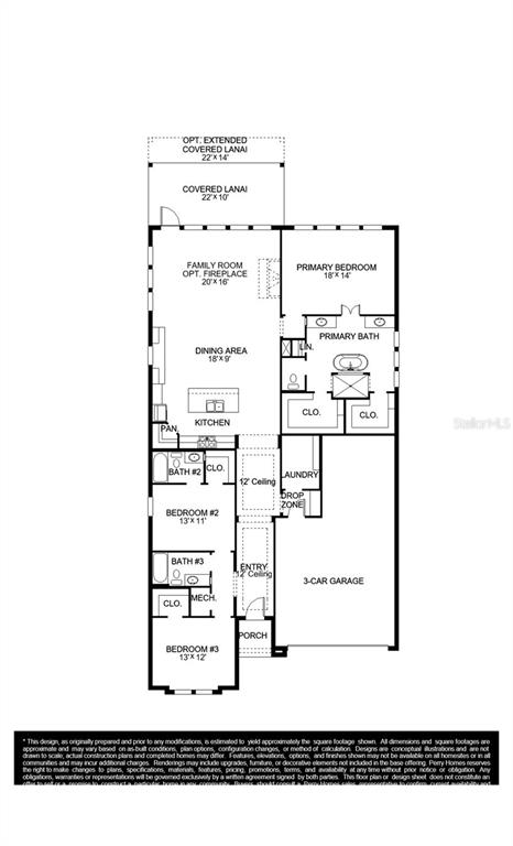 This is a floor plan for a single-story home featuring three bedrooms and a garage — 18614 WITHERS PLACE, BRADENTON, FL