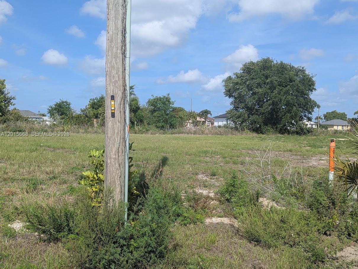 A vacant, grassy lot features a utility pole in the foreground under a blue sky — 1402 NE 14 ave, Cape Coral FL 33909, CAPE CORAL, FL