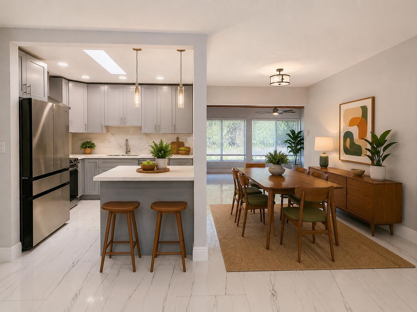 A modern kitchen with gray cabinets and a dining area with a wooden table — 1181 SW 4th Terrace, Pompano Beach FL 33060, POMPANO BEACH, FL