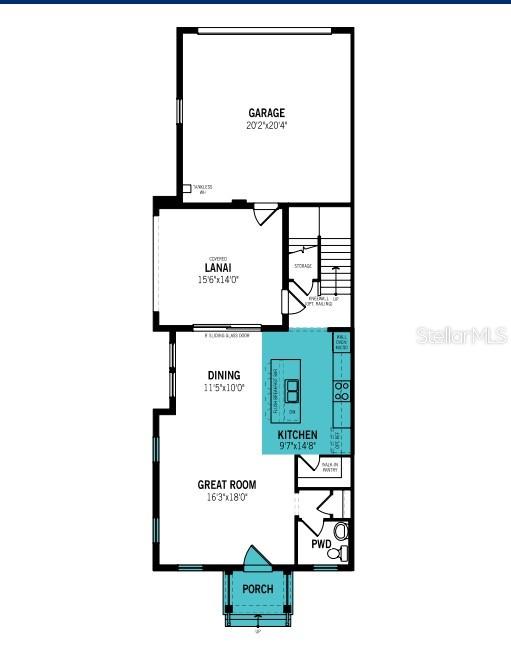 This floor plan shows a ground level with a garage, lanai, kitchen, and great room — 1931 SEAWALL WAY, CELEBRATION, FL