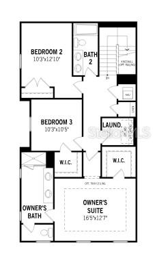 This floor plan shows the layout of an upper level with three bedrooms and two bathrooms — 1931 SEAWALL WAY, CELEBRATION, FL
