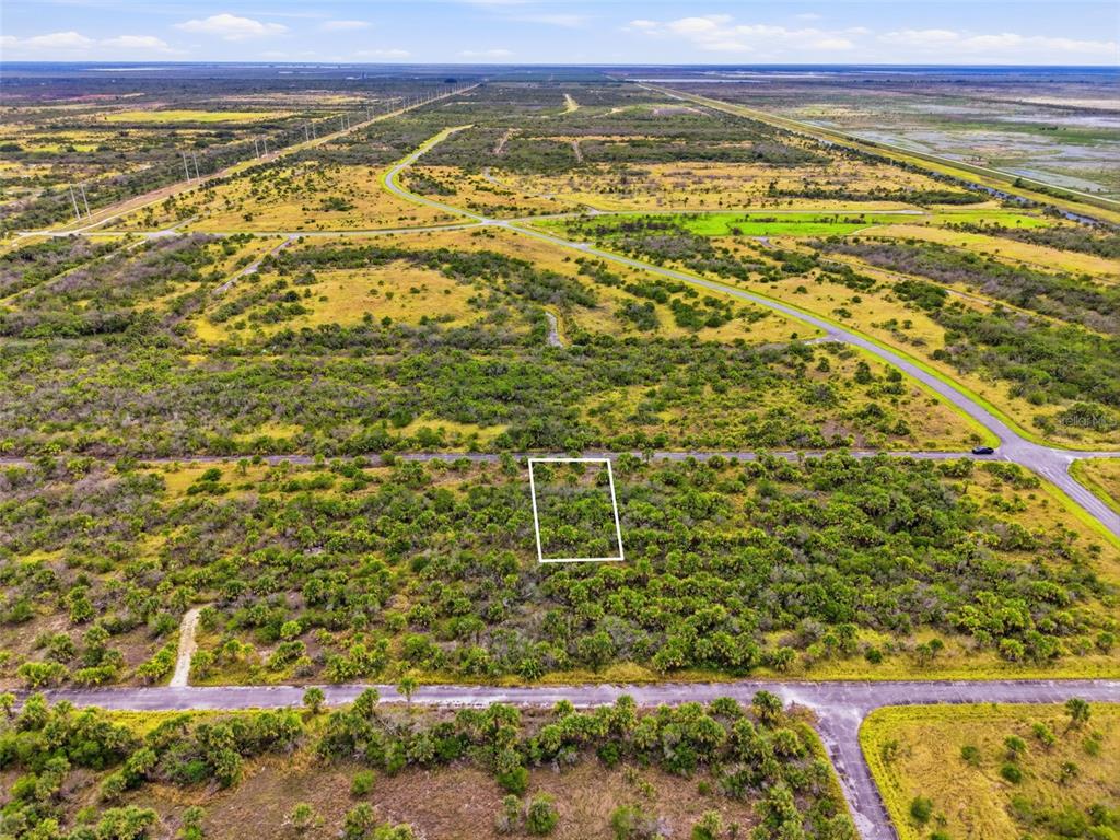 An aerial view shows a rectangular plot of land outlined in white amidst undeveloped vegetation — 1553 ALCOVA STREET SW, PALM BAY, FL