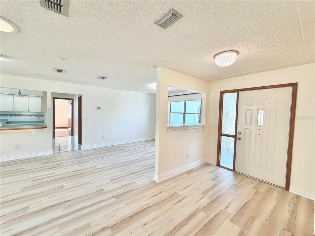 An entryway with light wood-look flooring leads into a living area with a white door — 17469 SW 35TH AVENUE ROAD, OCALA, FL