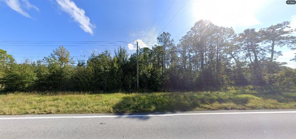 A view of a vacant, wooded lot bordered by a paved road and utility lines — OLD GRADE RD, POLK CITY, FL