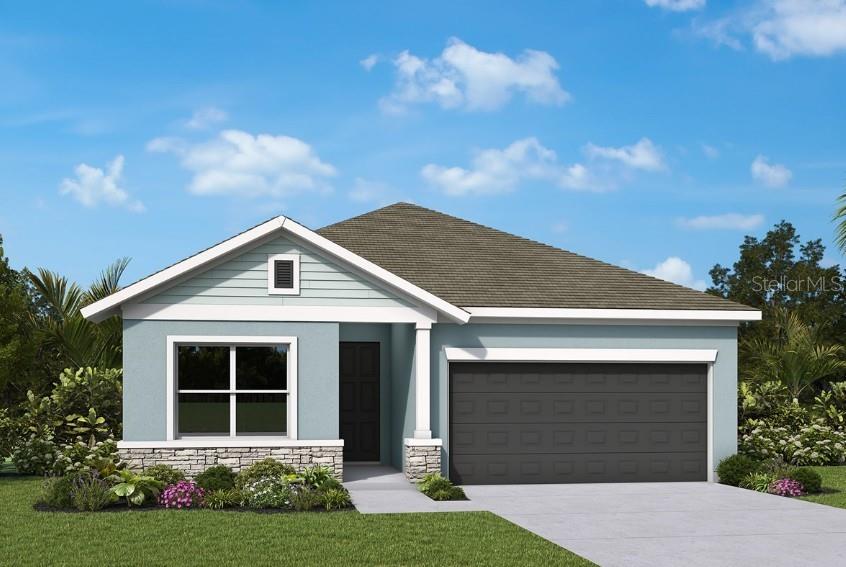 This is a digital rendering of a single-story house with a two-car garage — 634 KINGSWOOD COURT, BRADENTON, FL