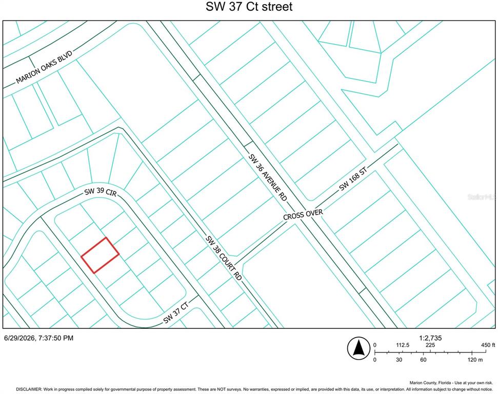 This is a property tax map showing land parcels and street names in Marion County, Florida — 0 SW 37TH CT., OCALA, FL